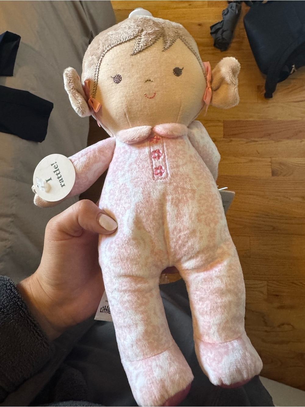 Little Me Rattle Plush Baby Doll - Soft Pink Comfort Toy